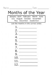 English Worksheet: Correct Order Months