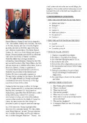 English Worksheet: BARAK OBAMA - READING COMPREHENSION