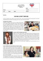 English Worksheet: Test - Part-time jobs