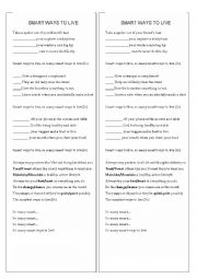 English Worksheet: Smart Ways to Live - Song Technique