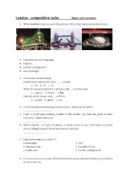 English Worksheet: LONDON COMPETITION TASKS