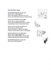 English worksheet: BAA BAA BLACK SHEEP