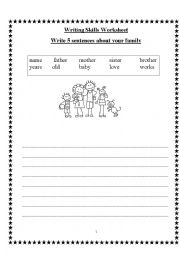 English Worksheet: Writing Skills Worksheet, My Family