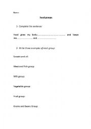 English Worksheet: FOOD GROUPS 