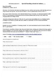 English Worksheet: Detribalization: Indian Boarding Schools