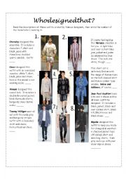 English Worksheet: Fashion Designer Reading Exercise PET Style