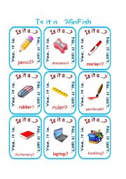 English Worksheet: Is it a ...? Classroom Objects Go Fish