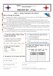 English Worksheet: Formative Test - Year 6 - description