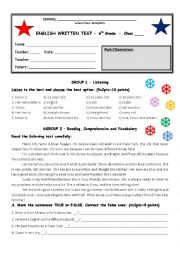 English Worksheet: Test - Year 6 - Describing people