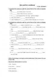 English Worksheet: Zero and first conditional test