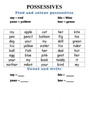 English Worksheet: Possessives for young children