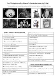 English Worksheet: Film The Nightmare before Christmas - The Characters - Reading