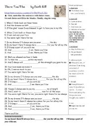 English Worksheet: Faith Hill  There youll be