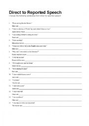 English Worksheet: Direct to Reported Speech