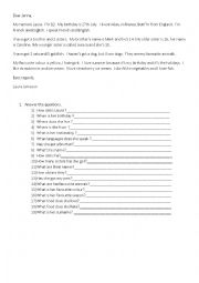 English Worksheet: Dear Jenna