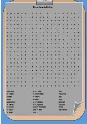 English Worksheet: Free Time Activities word search