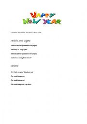 English Worksheet: The famous New Year song Auld Lang Syne + The Millenium Prayer