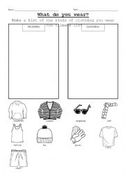 English Worksheet: What should you wear in hot or cold weather?