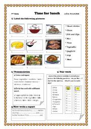 English Worksheet: Time for lunch