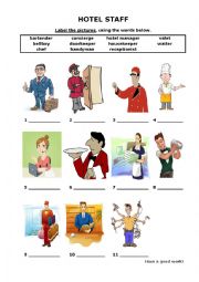English Worksheet: Hotel Staff:label the pictures_1