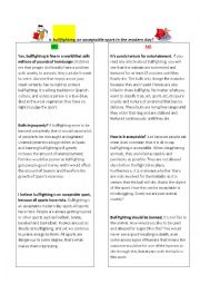 English Worksheet: Bullfighting Debate