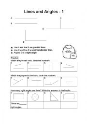 English Worksheet: Lines and Angles - 1