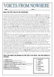 English Worksheet: voices from nowhere  reading 