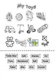 English Worksheet: Toys coloring and cut and paste