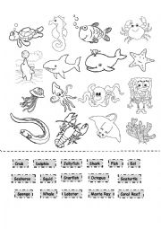 English Worksheet: Sea Animals Cut and Paste