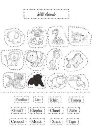 English Worksheet: Wild Animals Cut and Paste