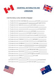 English Worksheet: COUNTRIES, NATIONALITIES AND LANGUAGES