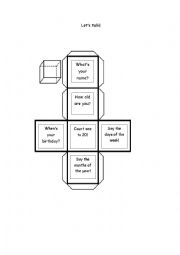 English Worksheet: Question cubes!