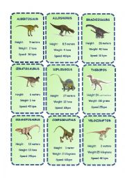 English Worksheet: Dinosaur Trump Cards