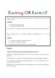 English Worksheet: A Simple Guide on Adjectives Ending in -ing or -ed