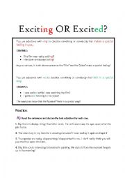 English Worksheet: A Simple Guide on Adjectives Ending in -ing or -ed