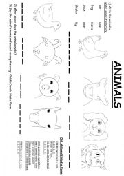 English Worksheet: Animals - 1, 2, 3 Old McDonald