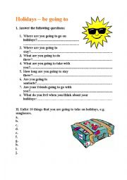 English Worksheet: holidays - be going to