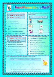 English Worksheet: Personal Pronouns: Subject or Object?
