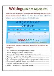 English Worksheet: Order of Adjectives - How do you put adjectives in a sentence properly? 