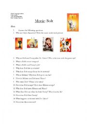 English Worksheet: Bolt movie handout