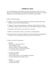 English Worksheet: finals (class presentation)