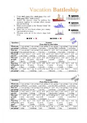 English Worksheet: Vacation Battleship