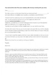 English Worksheet: Dismissal Letter Response 