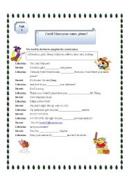 English Worksheet: Could I have your name please!