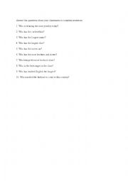 English Worksheet: Superlative Questions 