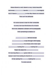English Worksheet: Song lyrics worksheet: Waiting for love by Avicii