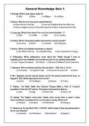 English Worksheet: General Knowledge Quiz 1