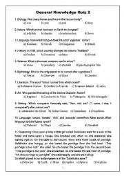 English Worksheet: General Knowledge Quiz 2