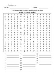 English Worksheet: Numbers 0 to 20 word search