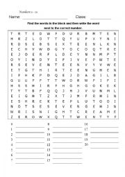 Numbers 0 to 20 word search